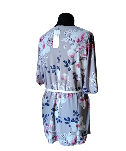 Luźna Sukienka KIMONO białe Kwiaty magnolii 2XL/3XL